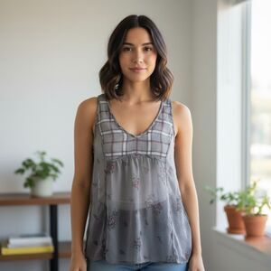 Converse One Star  Sheer Plaid Floral Tank Top Size M